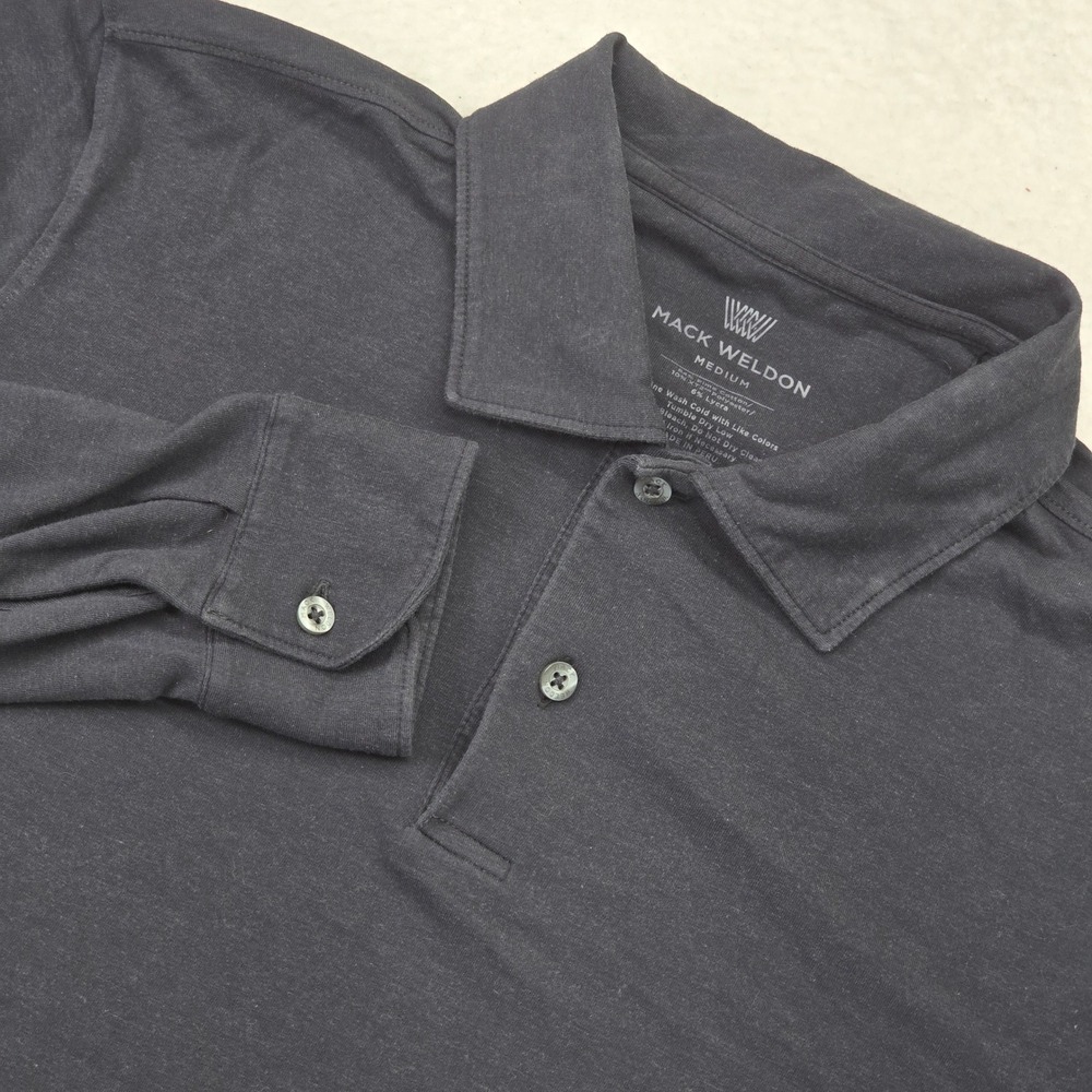 Mack Weldon Mens Long Sleeve Polo Shirt Gray Pima Cotton Size Medium